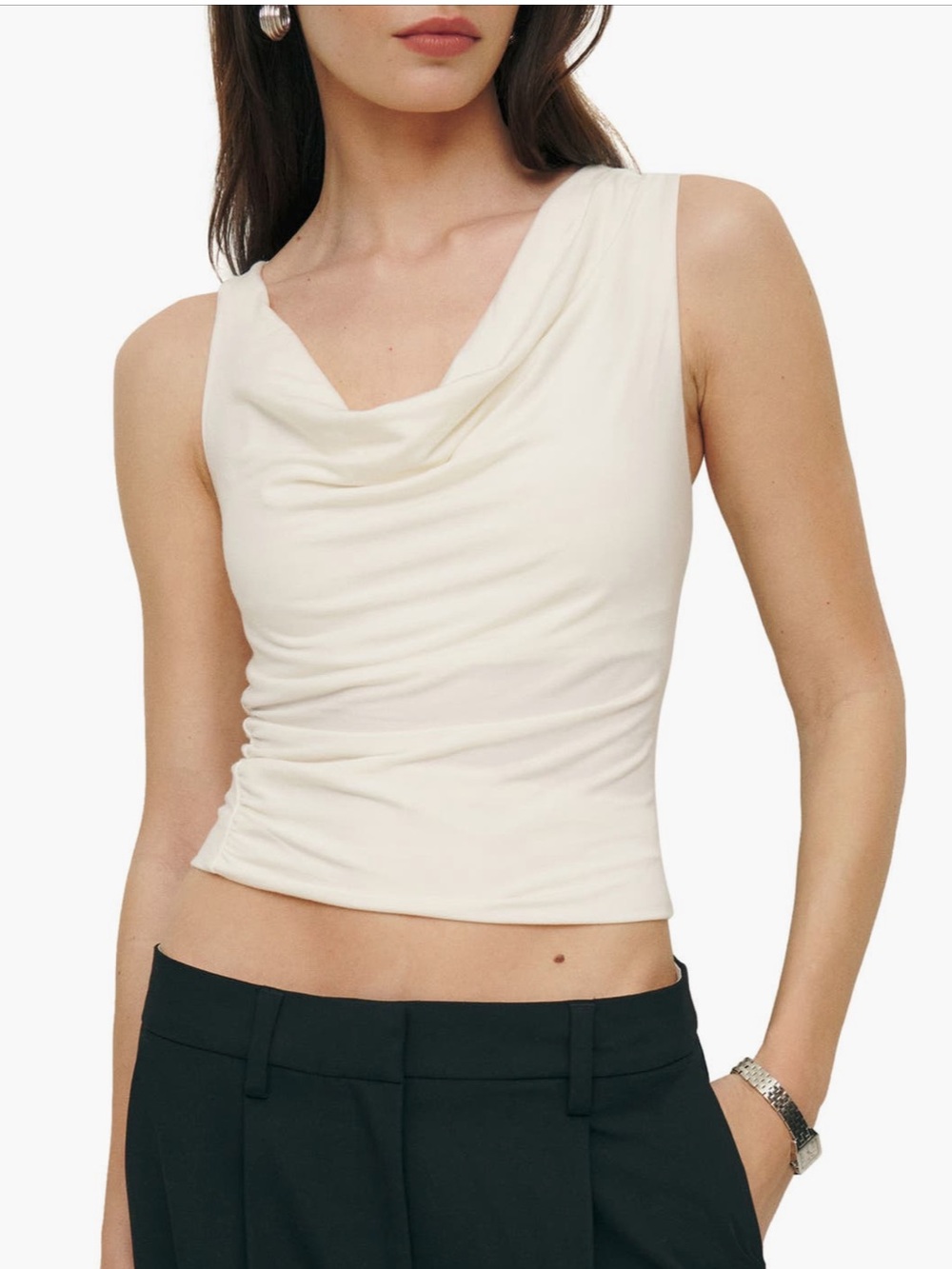 Reformation Cream Draped Cowl Neck Sleeveless Top